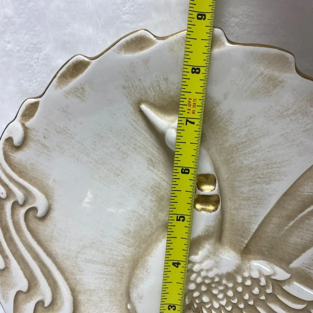 VTG Haeger Embossed Duck Goose White Plate Gold Tone Accent Decorative‎ Wall Art